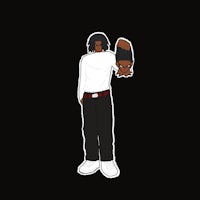 a sticker of a man holding a gun